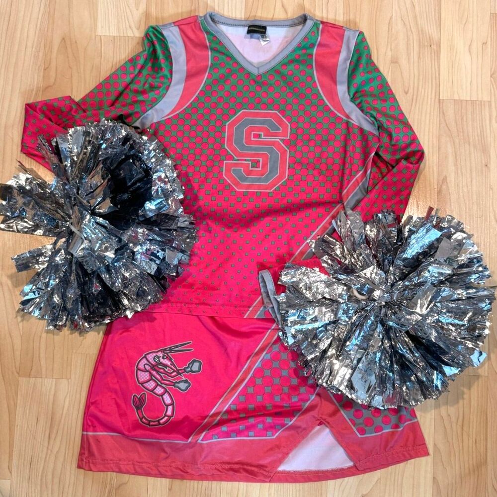 Disney Zombies Seabrook High Cheerleader Costume Dress Girls Large Pom Poms